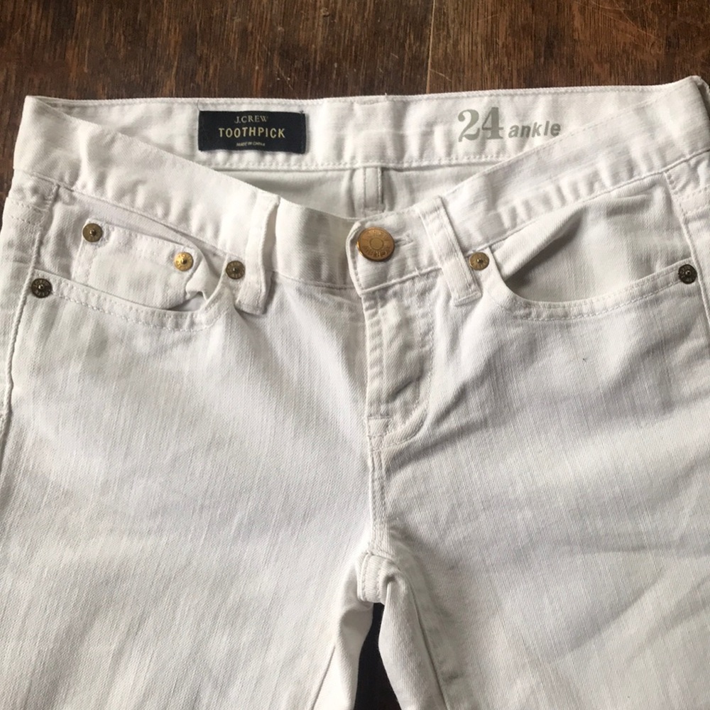 J Crew White Toothpick jeans 24 ankle